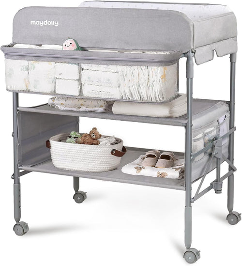Baby Changing Table Adjustable Folding Diaper Station with Storage Rack Grey