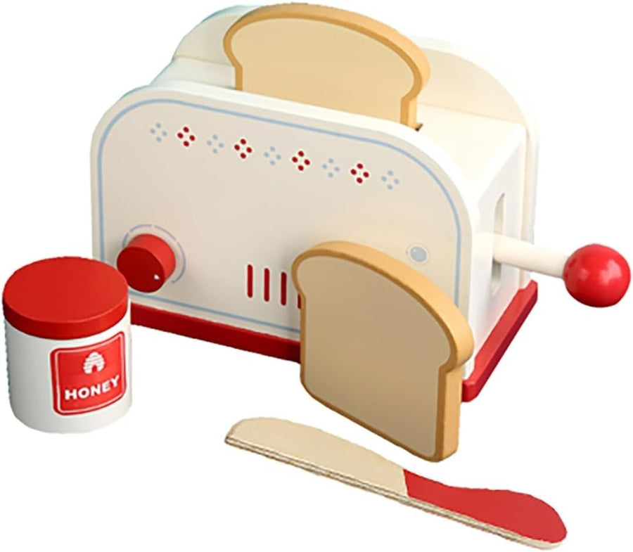 Wooden Pretend Play Toaster & Bread Maker Toy Set for Kids