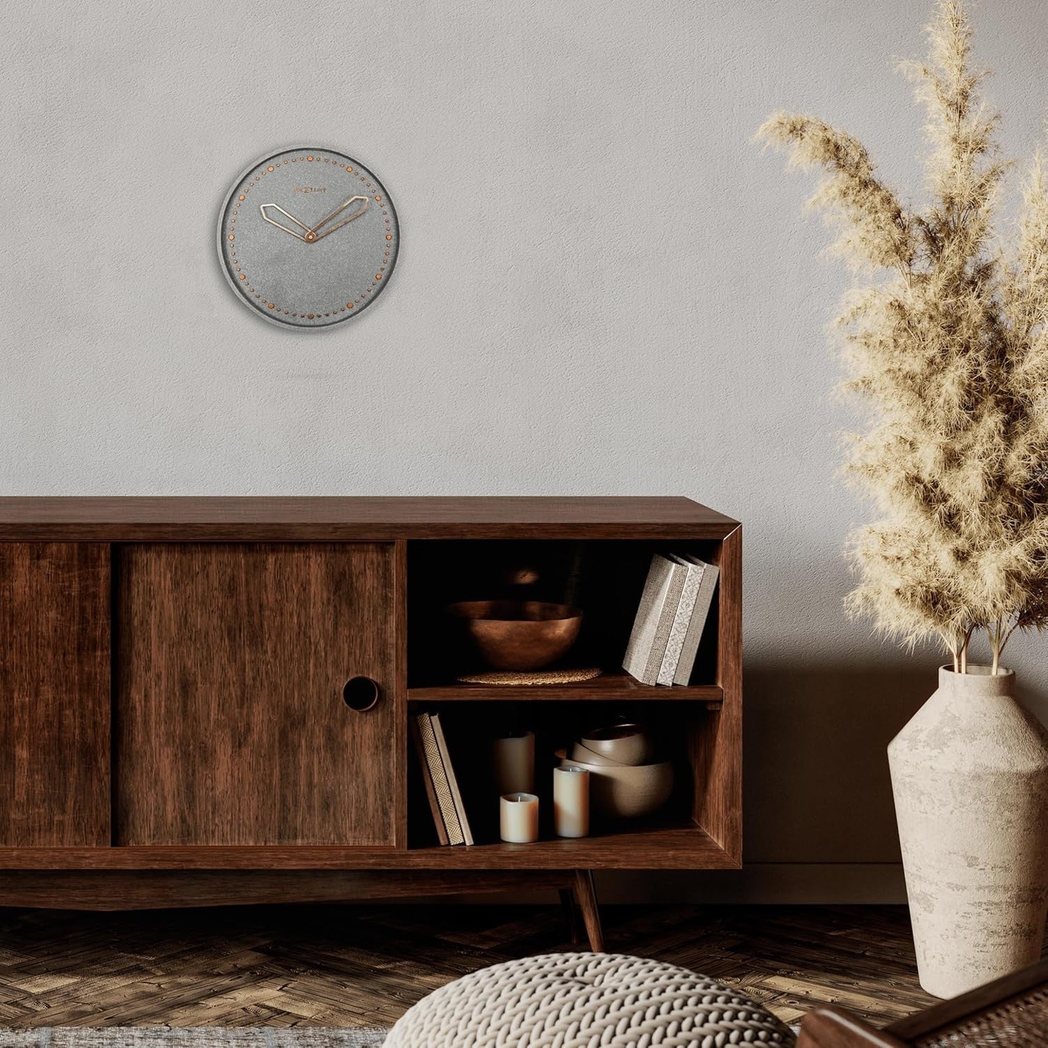 Luxury 35cm Silent Wall Clock Concrete Stone Effect Modern Minimalist Grey