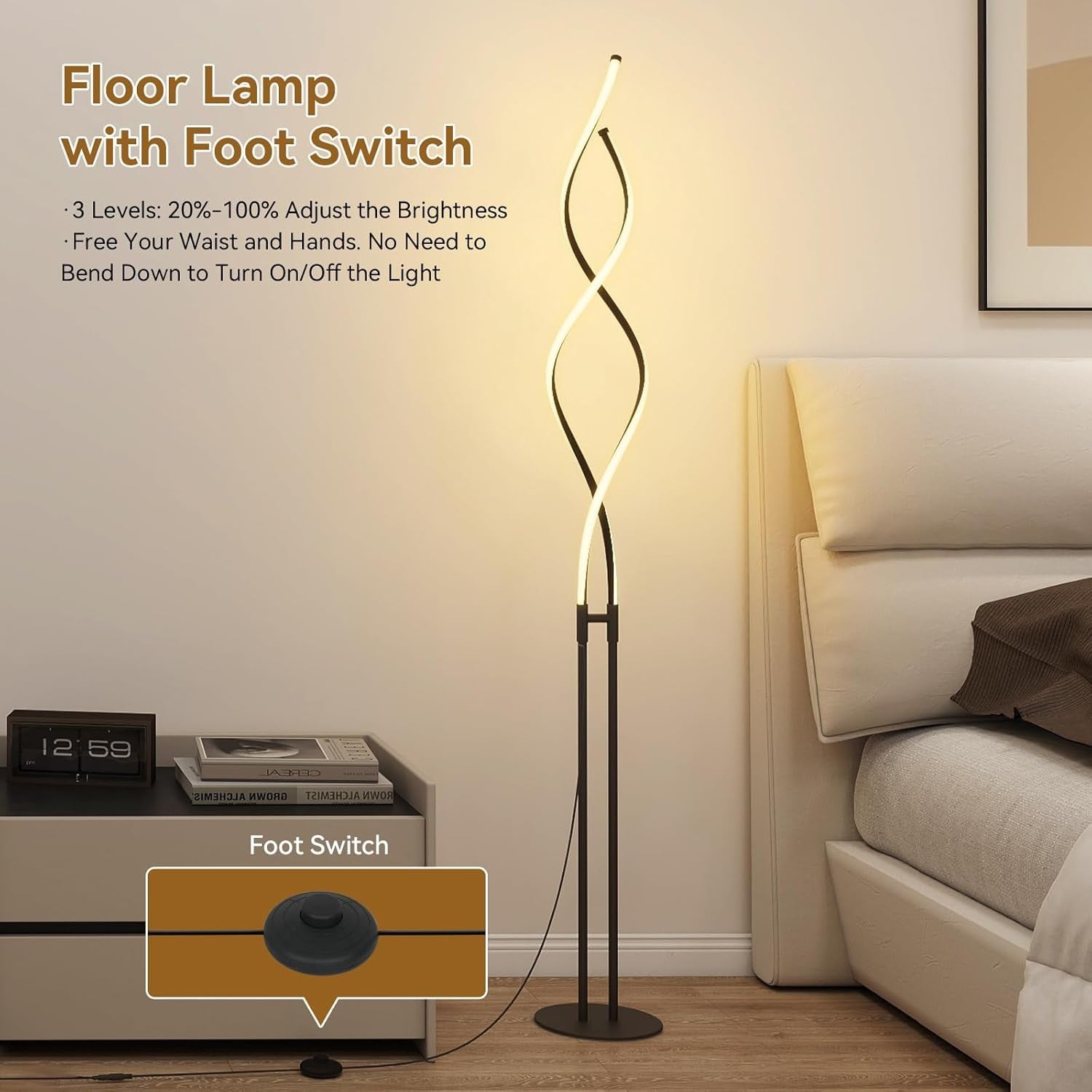 LED Spiral Floor Lamp Dimmable Corner Standing Light Modern Tall Lamp