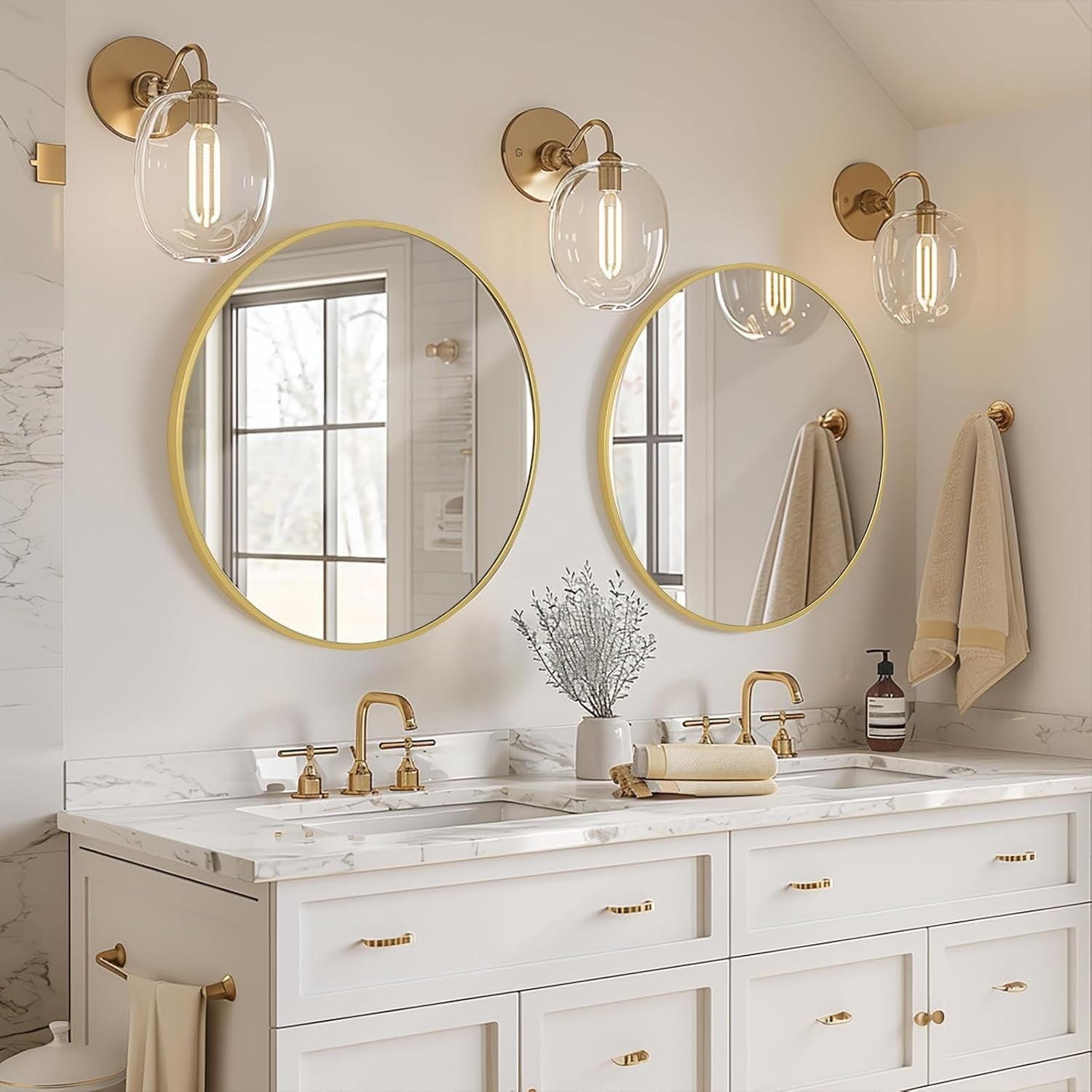 Gold Round Wall Mirror 60cm Vanity Bathroom Decor Hallway Luxury Look