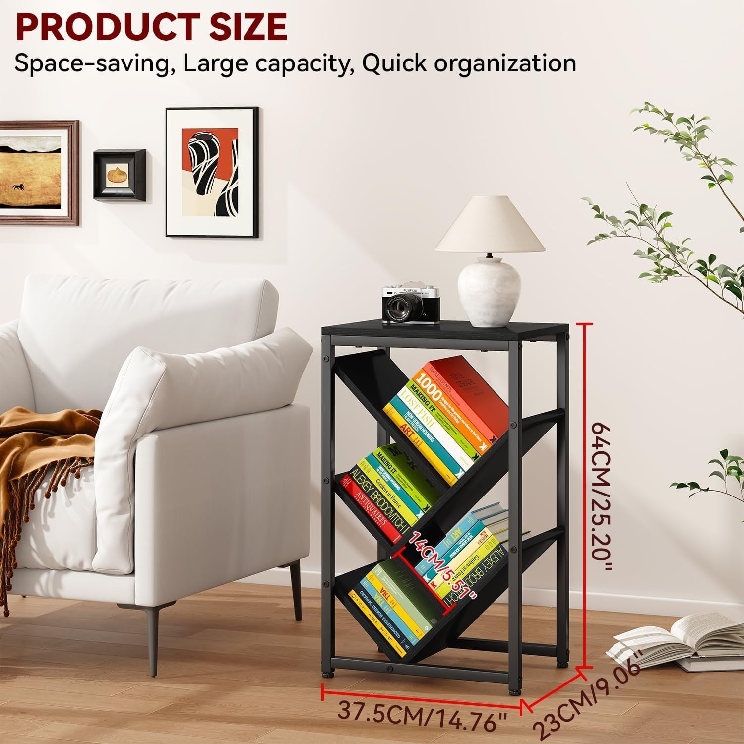 5-Tier Black Tree Bookshelf Small Desktop Storage Organizer Shelf