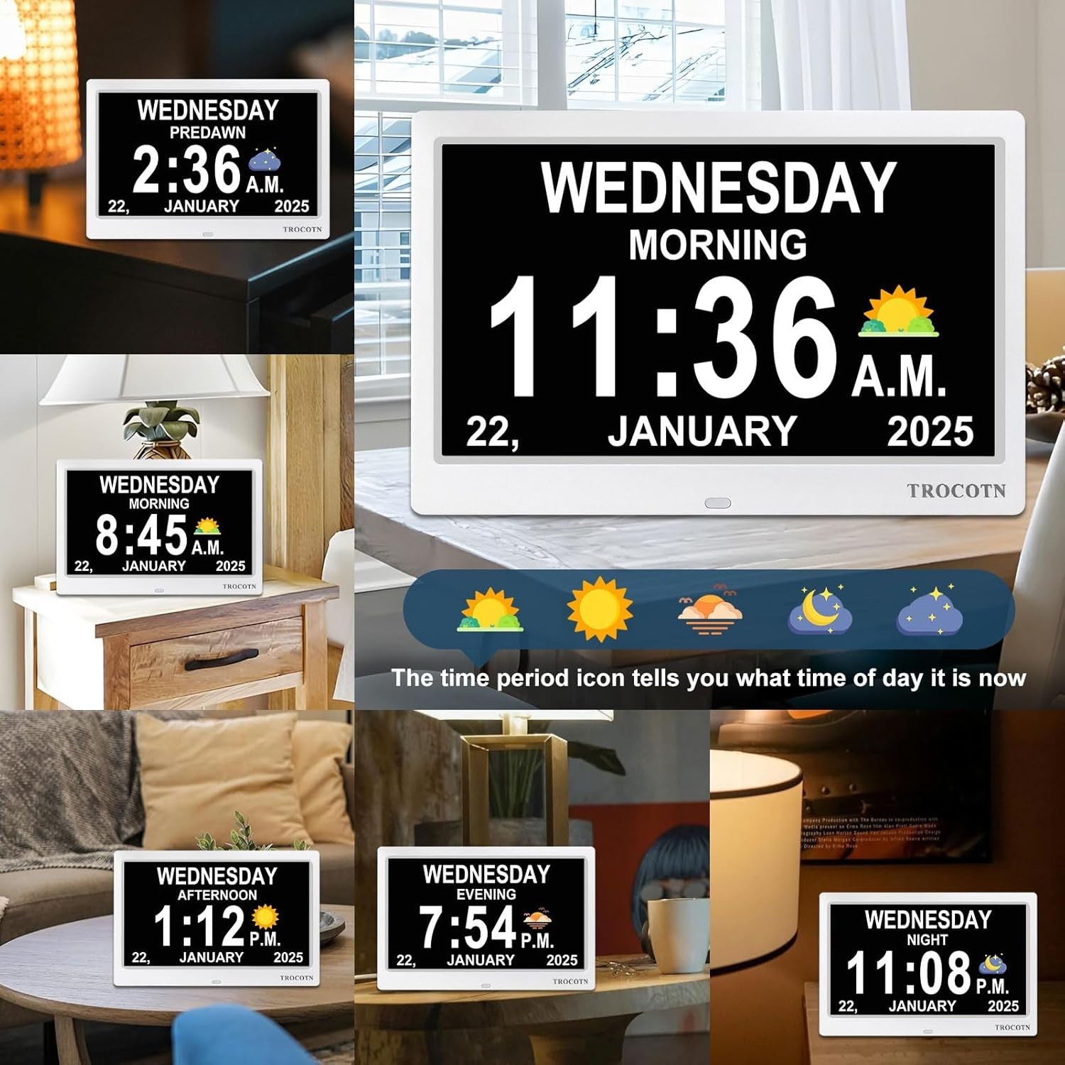 10” Dementia Digital Clock Large Day Date Display Auto Dimming Elderly