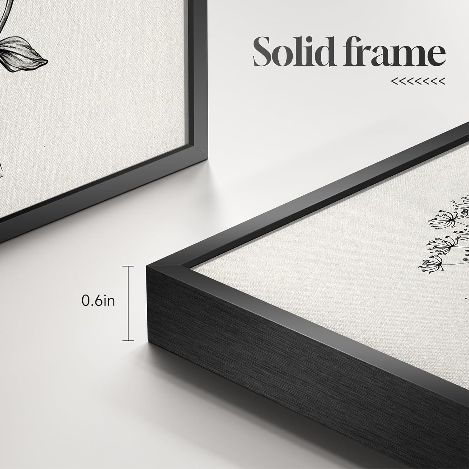 4-Piece Black White Floral Canvas Wall Art Framed Modern Farmhouse Decor