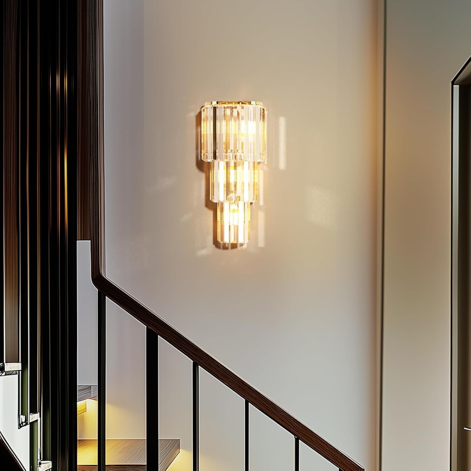 Gold Crystal Wall Light 3-Layer Sconce Modern Luxury Hallway Lamp