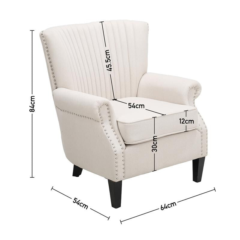 Beige Channel Armchair Deep Cushion Lounge Chair with Nailhead Trim