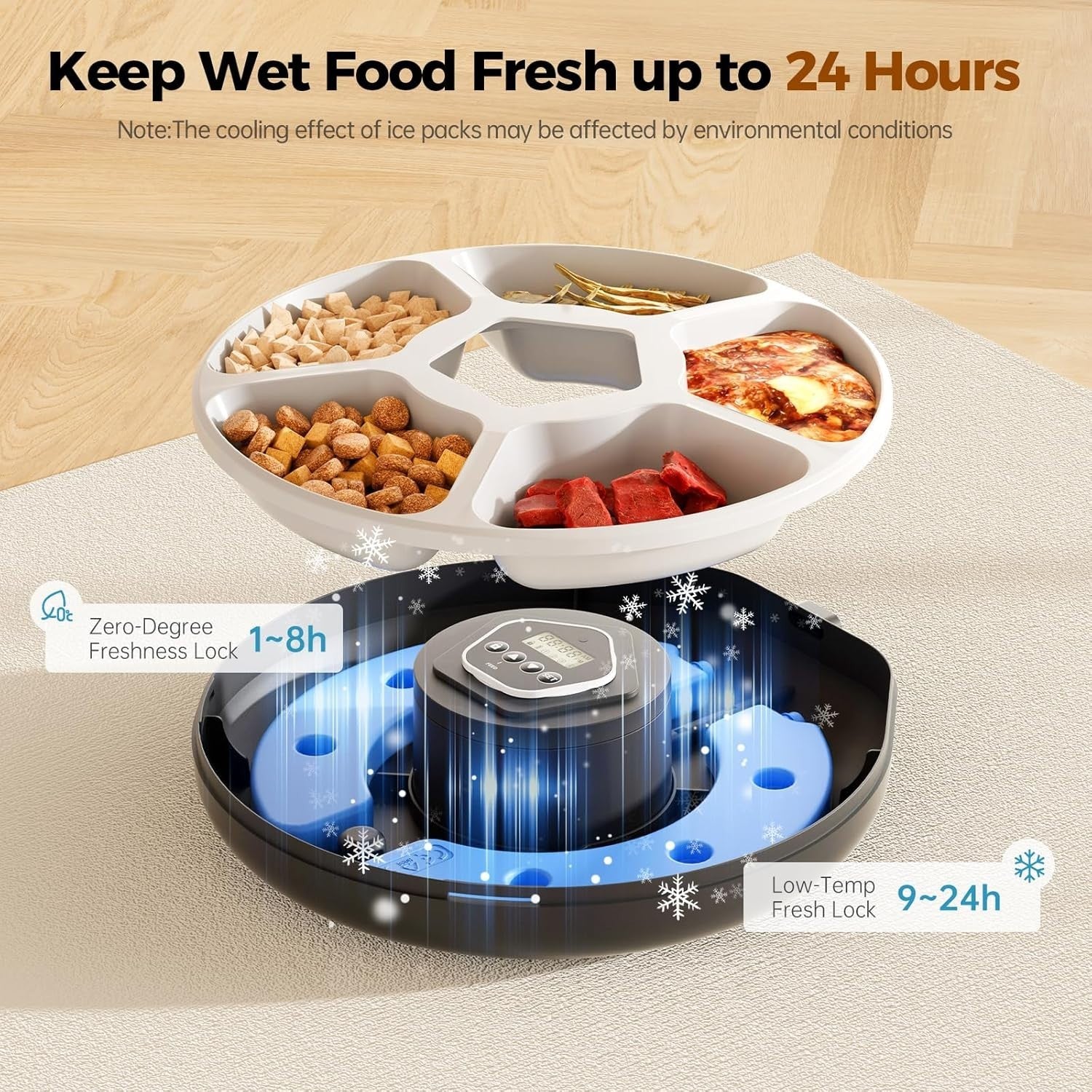 Automatic Wet Food Cat Feeder Timer 5 Meal Pet Dispenser Ice Packs