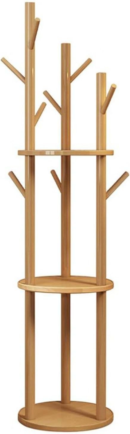 Wooden Coat Rack Stand with 8 Hooks & 3 Shelves | Freestanding Hall Tree