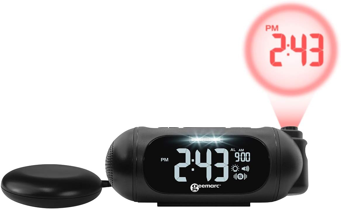 Extra Loud Alarm Clock Projector Vibrating Shaker Pad Heavy Sleepers