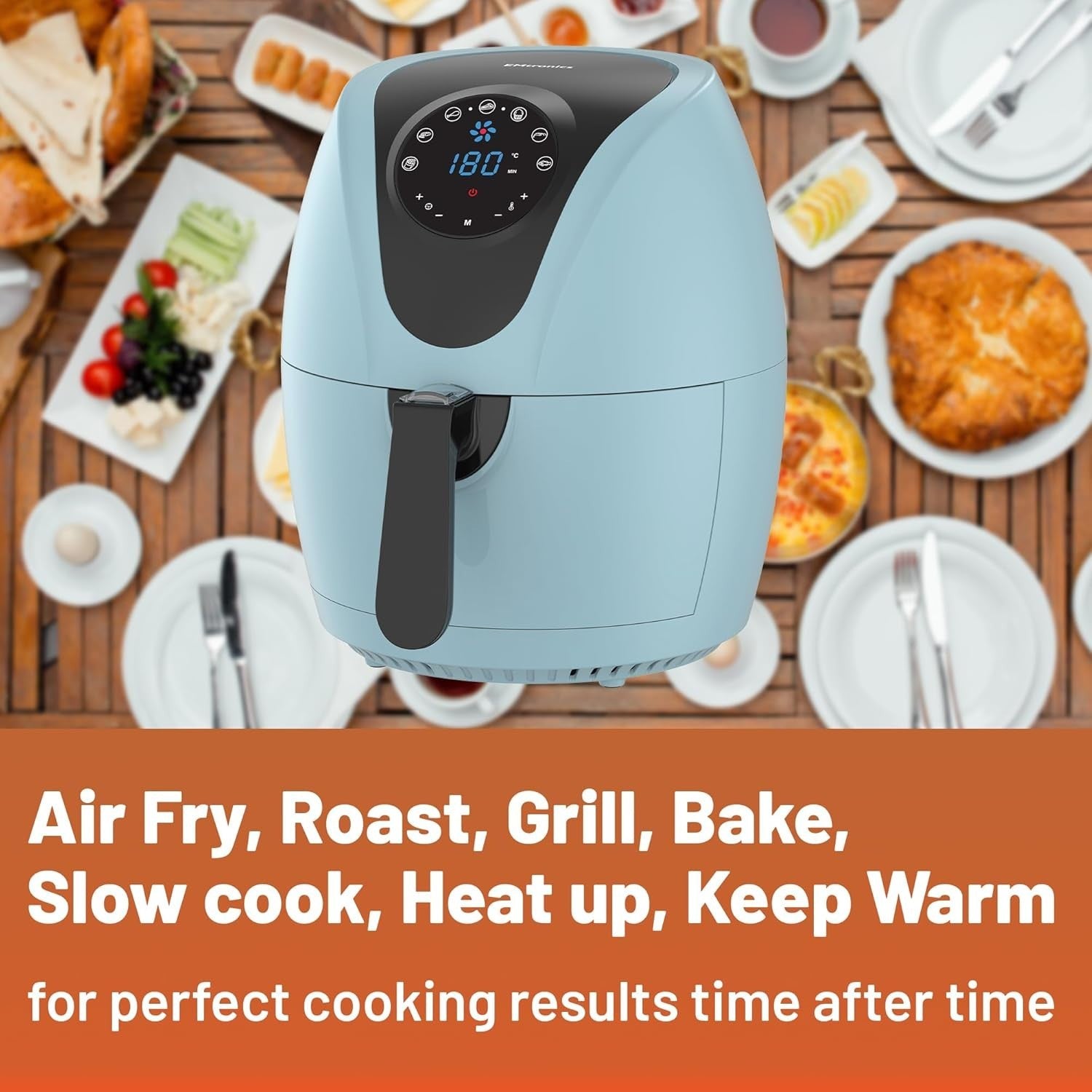 4.5L Digital Air Fryer | 1400W Oil-Free Cooking | 7 Presets | Aqua Blue