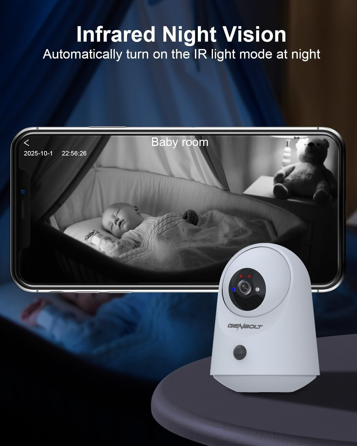 2K Indoor Security Camera Wireless Battery PTZ Pet Baby Monitor WiFi