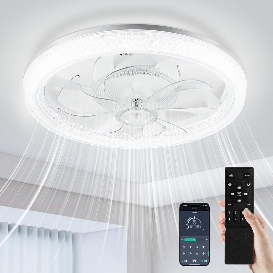 Lightasea 48CM Smart Ceiling Fan with LED Light, 6-Speed, Quiet, Dimmable