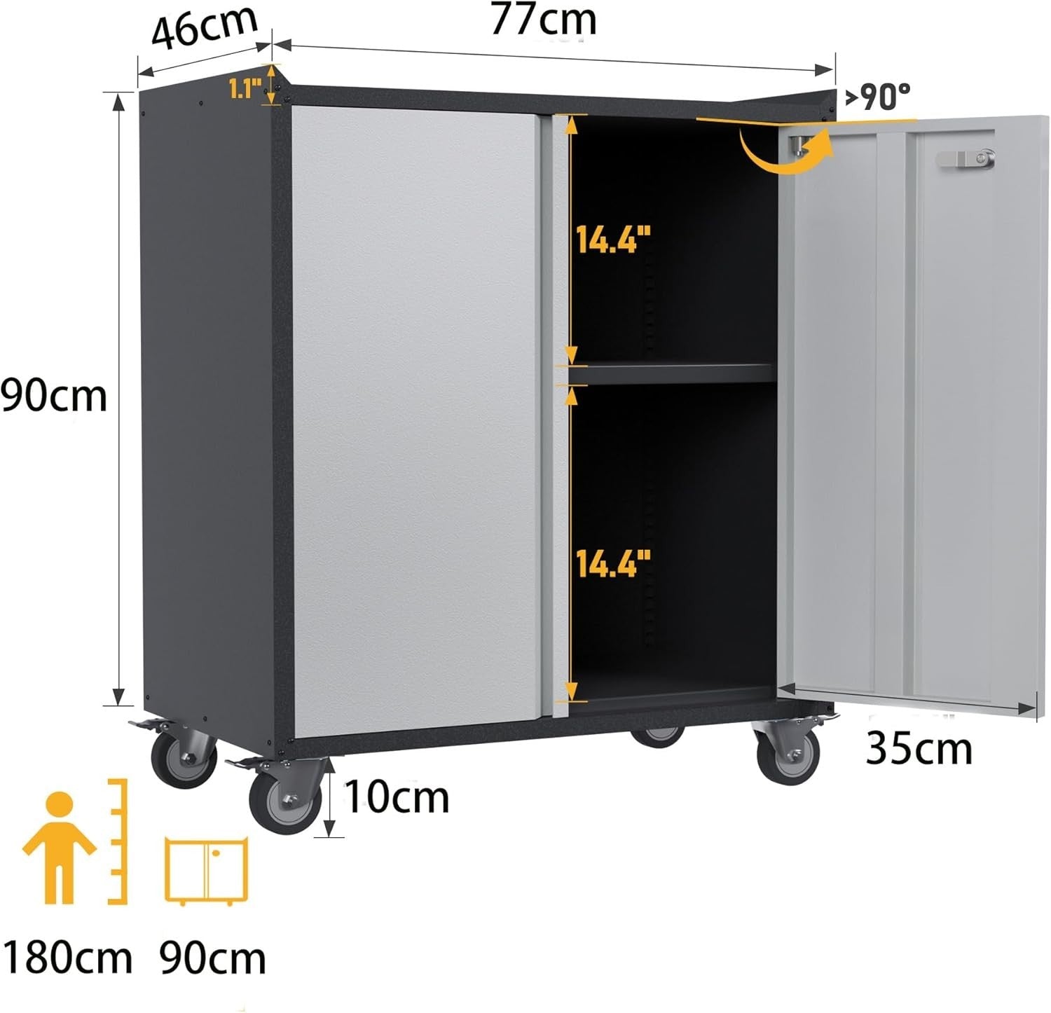 Heavy Duty Mobile Tool Storage Cabinet with Lockable Doors & Adjustable Shelf