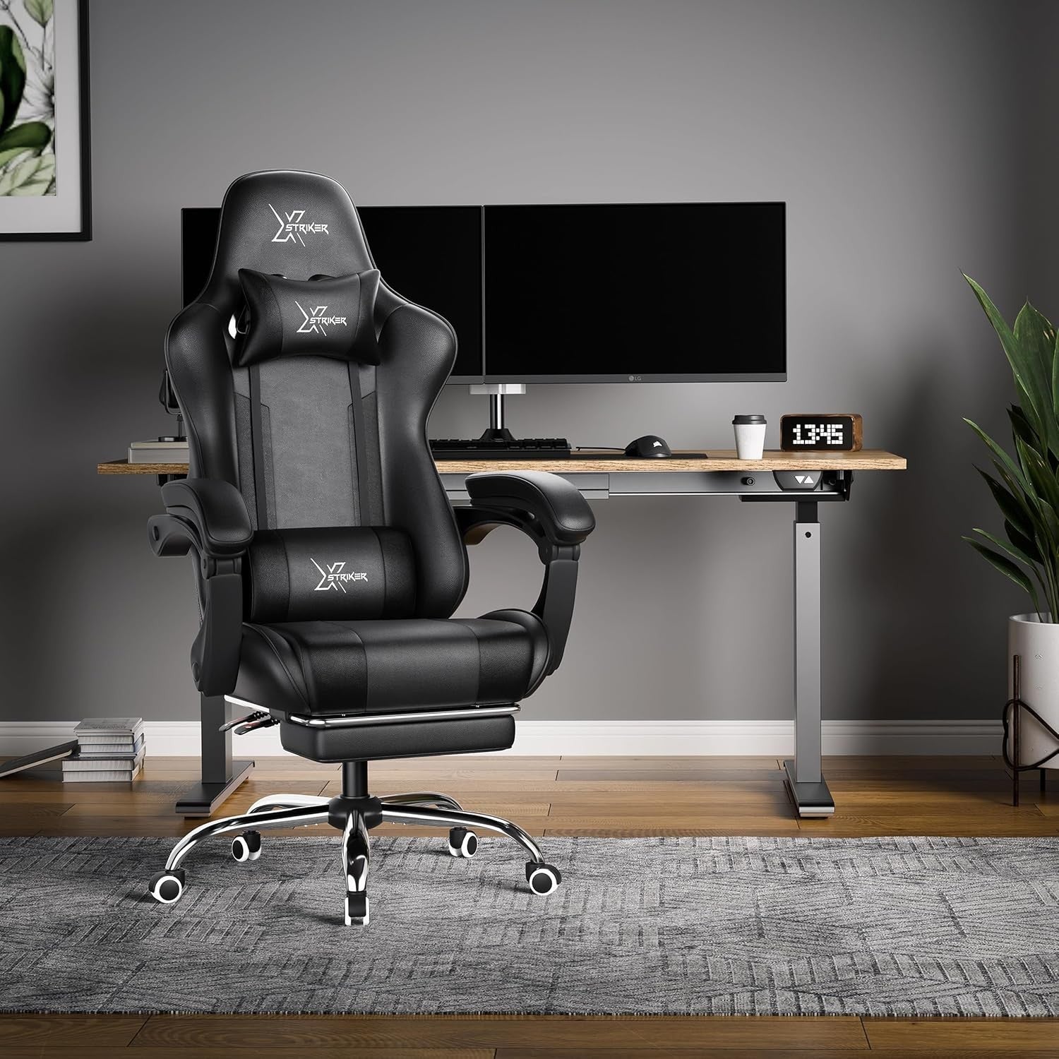 Ergonomic Gaming Chair Reclining Office Chair w/ Footrest Black