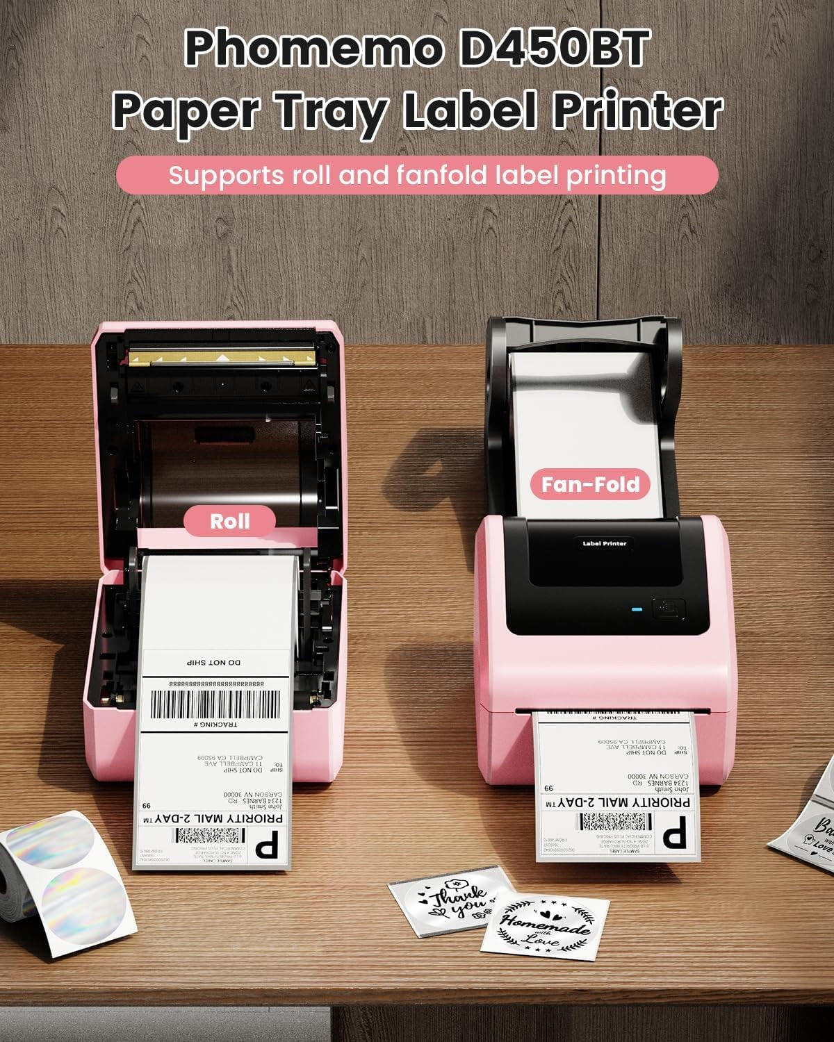 Bluetooth Thermal Shipping Label Printer 4x6 Postage USB Pink