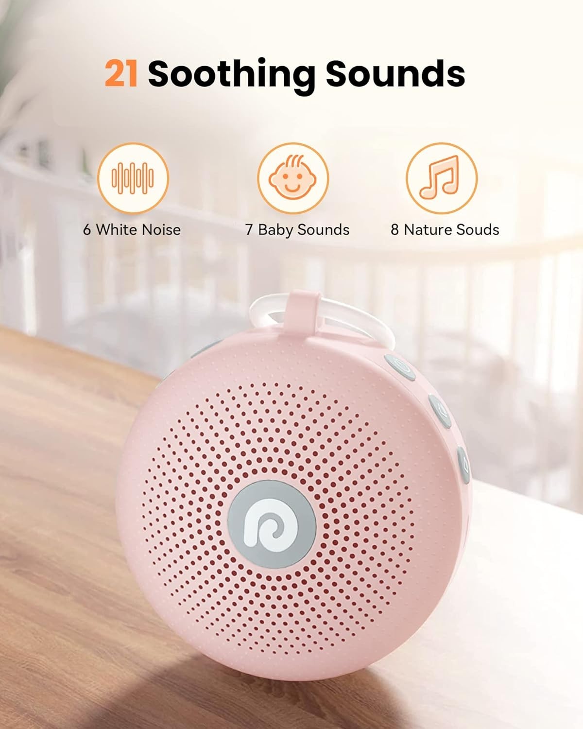 Portable Pink Noise Machine for Baby & Adults – 21 Soothing Sounds, Timer, Rech