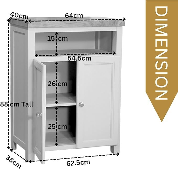 White Oak Storage Cabinet with Cupboard & Shelf 64x40x88cm Hallway Unit
