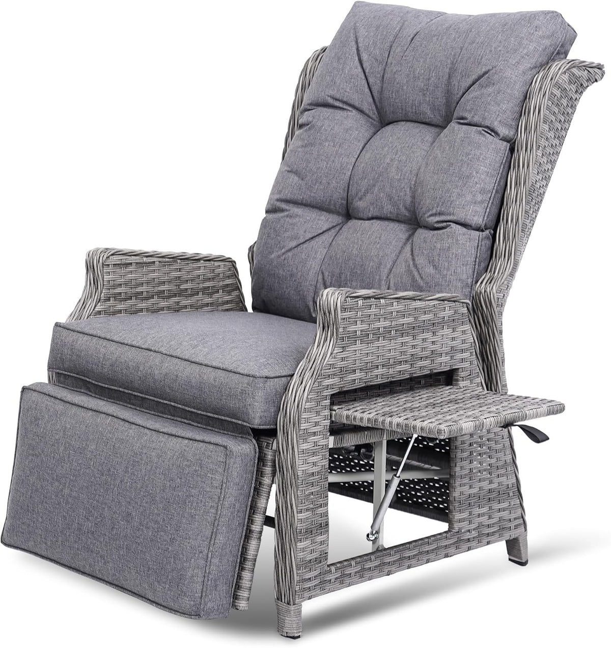 Rattan Reclining Garden Chair w/ Cushions & Flip Table – Sun Lounger Seat