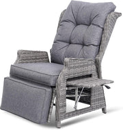Rattan Reclining Garden Chair w/ Cushions & Flip Table – Sun Lounger Seat