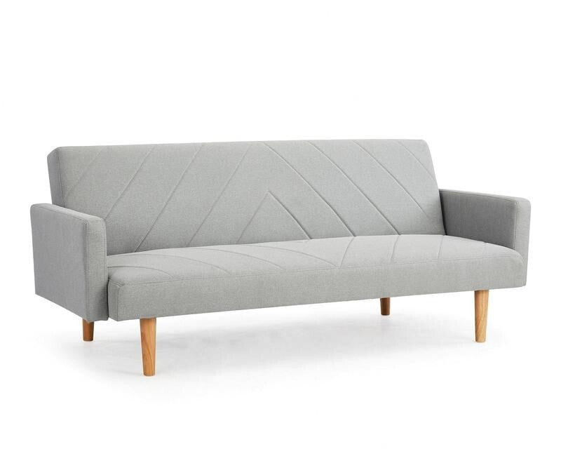 3 Seater Light Grey Sofa Bed Chevron Fabric Clic Clac Wooden Legs