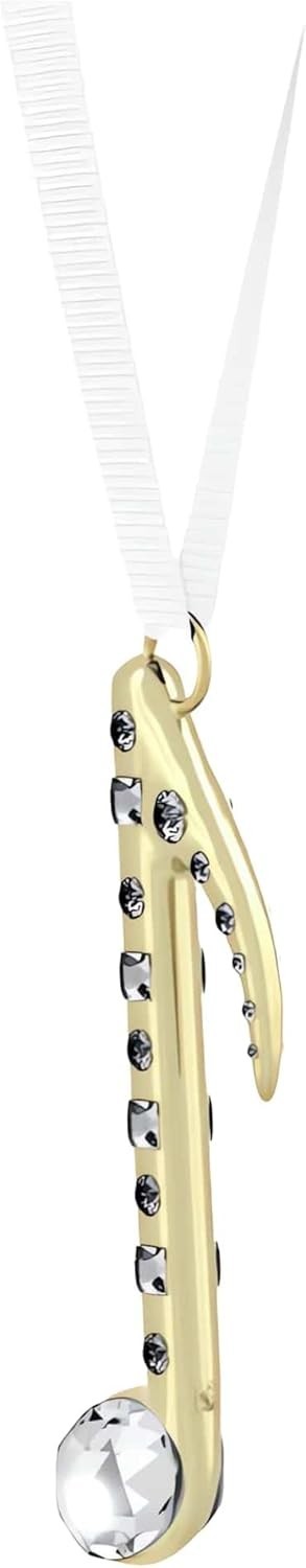 Holiday Music Note Ornament Gold Finish Clear Crystals Festive Hanging Decor