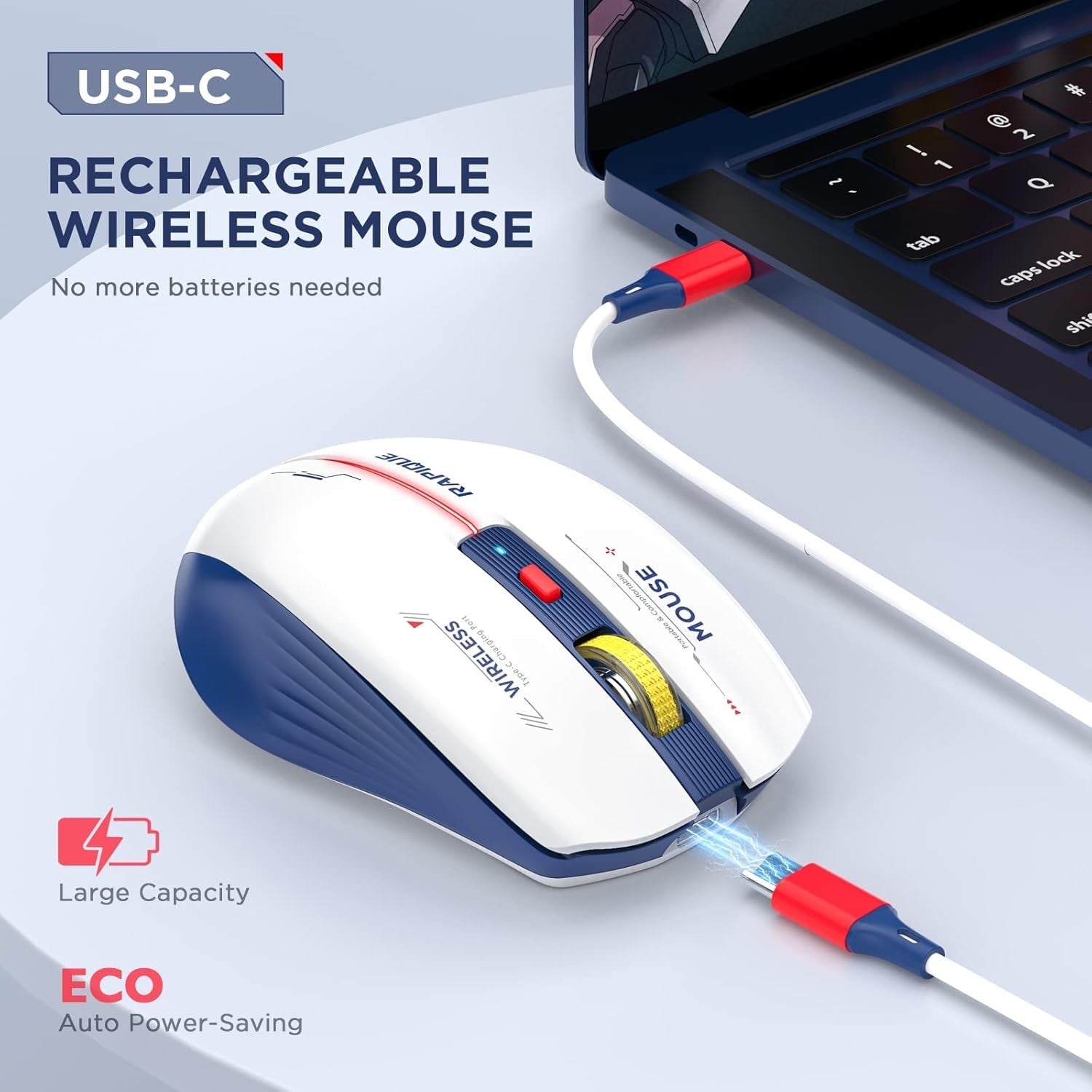 RAPIQUE Bluetooth Wireless Mouse Tri-Mode USB Multi-Device Blue White