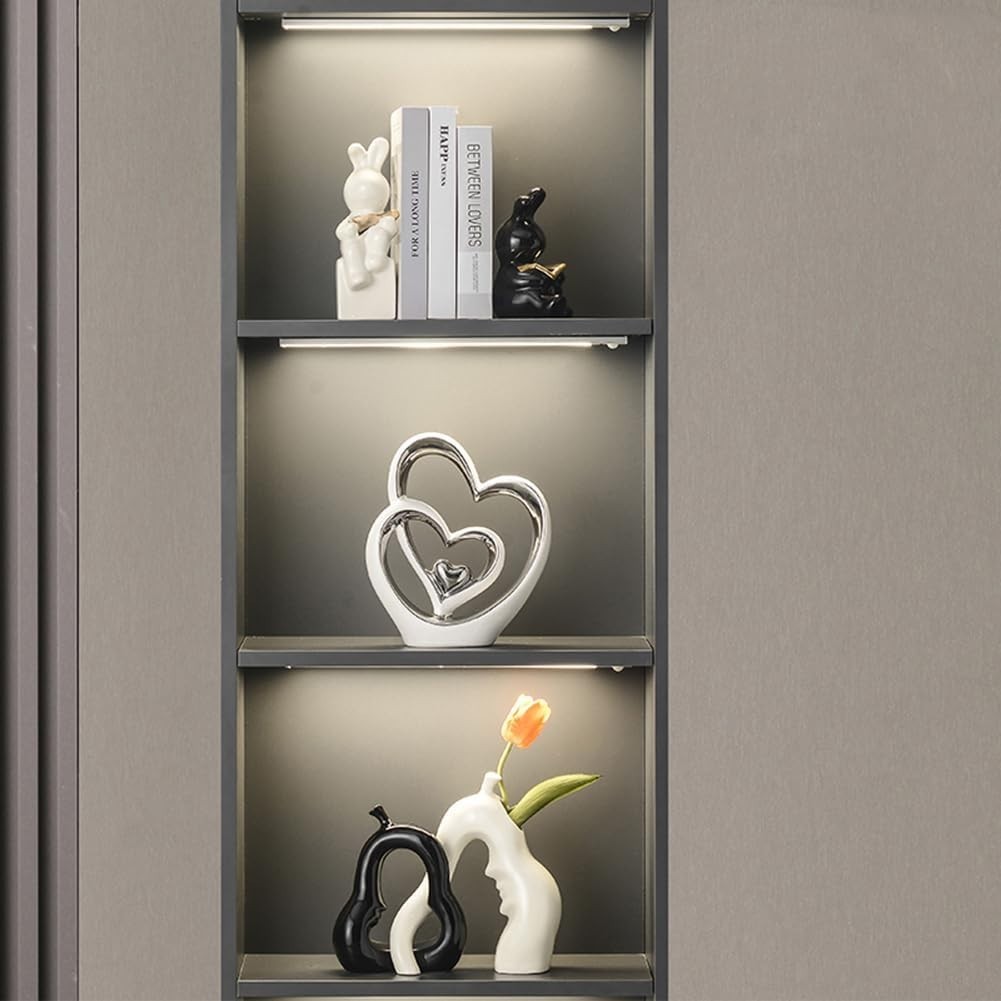 White Silver Heart Sculpture Modern Ceramic Ornament Romantic Home Decor Gift