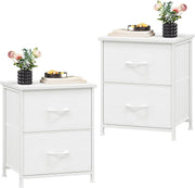 Set of 2 White Bedside Tables with Fabric Drawers – Modern Nightstands