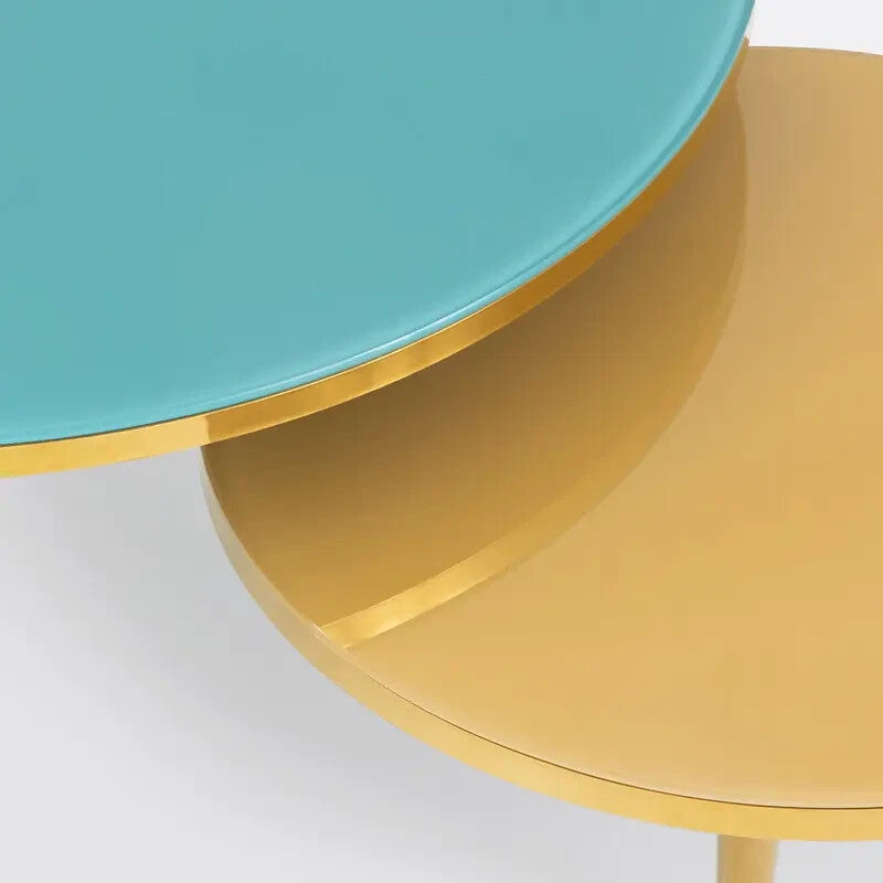 Triple Glass Coffee Table 108cm Tempered Modern Gold Legs Nesting Design