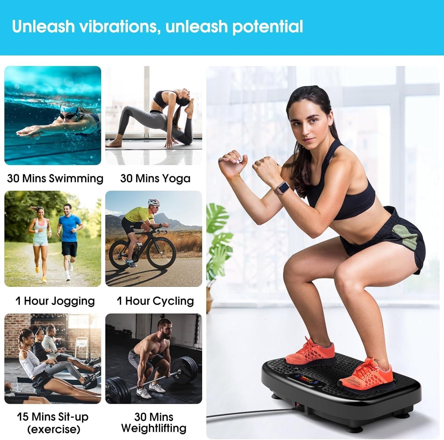 Black Vibration Plate Exercise Machine Lymphatic Drainage 120 Levels