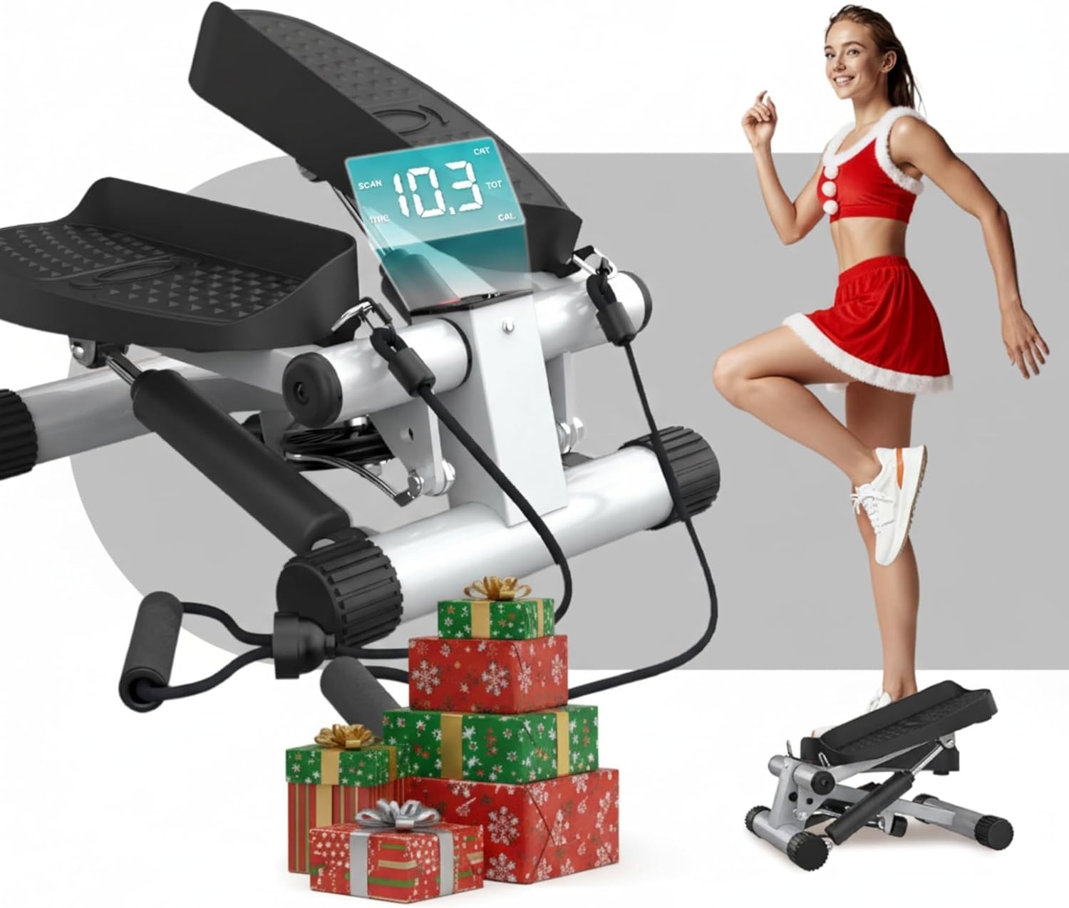 Mini Stepper w/ Resistance Bands, LCD Monitor & Non-Slip Pedals for Full-Body