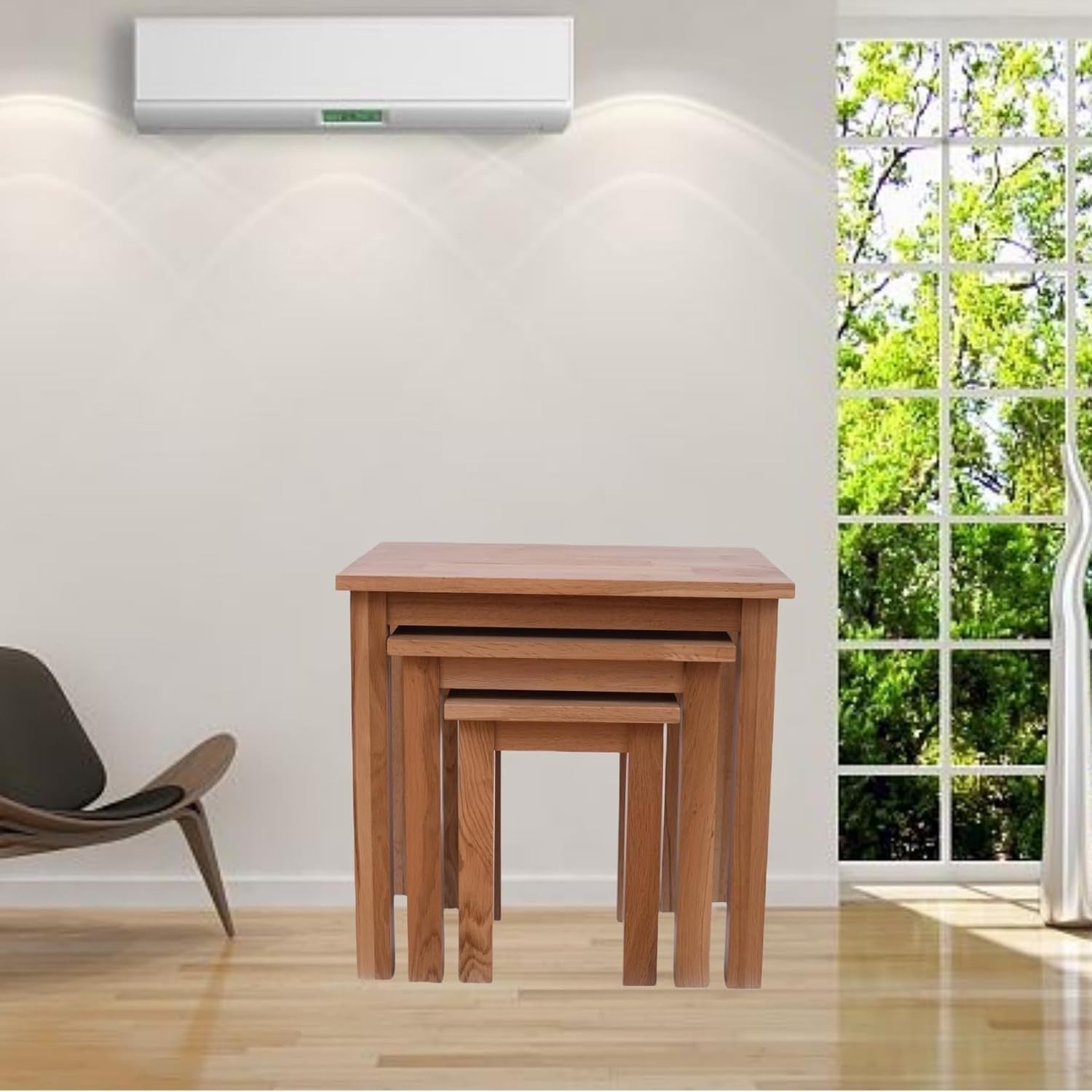Nesting Coffee Table Set 3 Natural Wood Multi-functional Strong Durable Oak