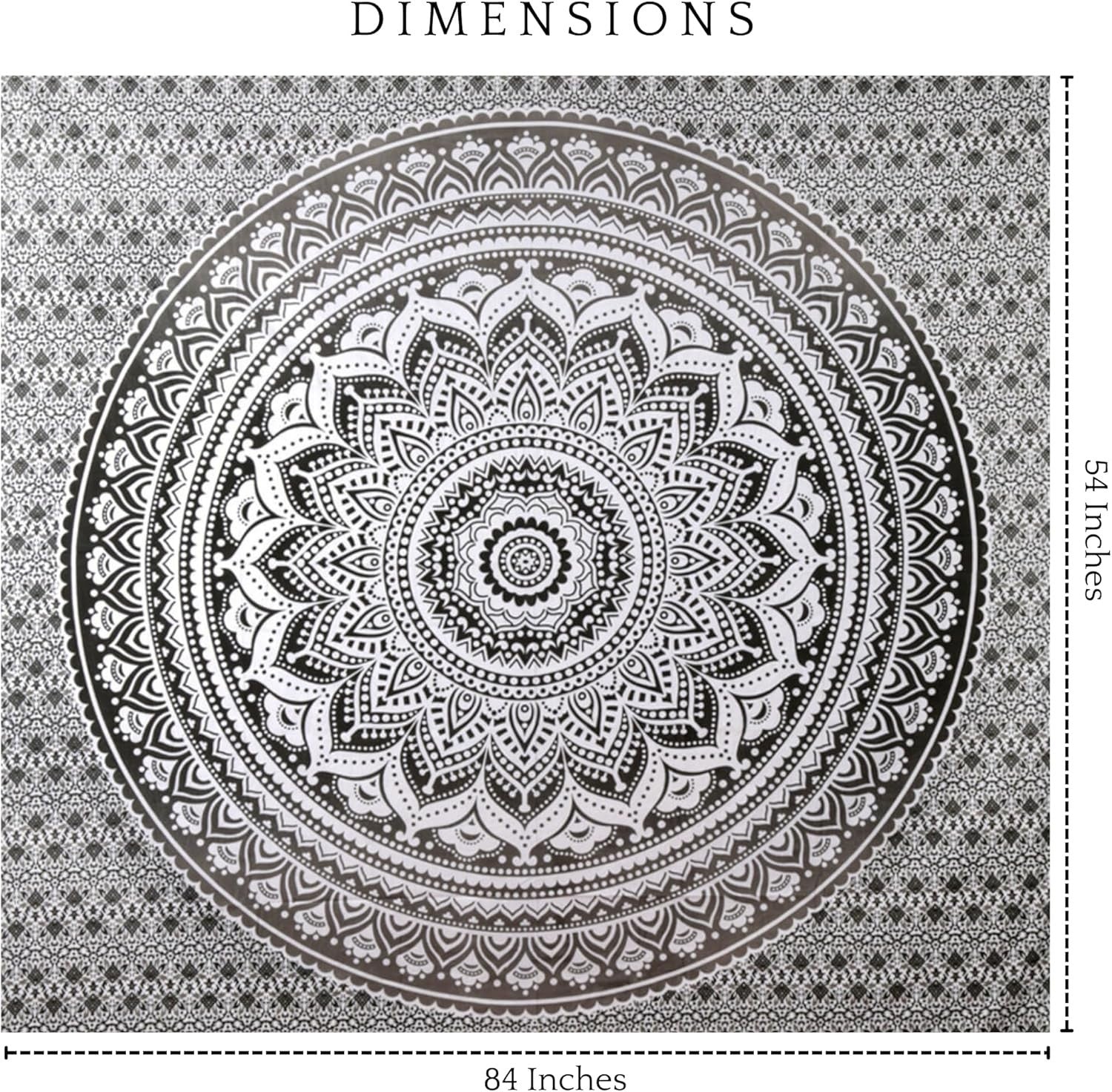 Grey Mandala Cotton Tapestry 137x213cm Boho Wall Hanging