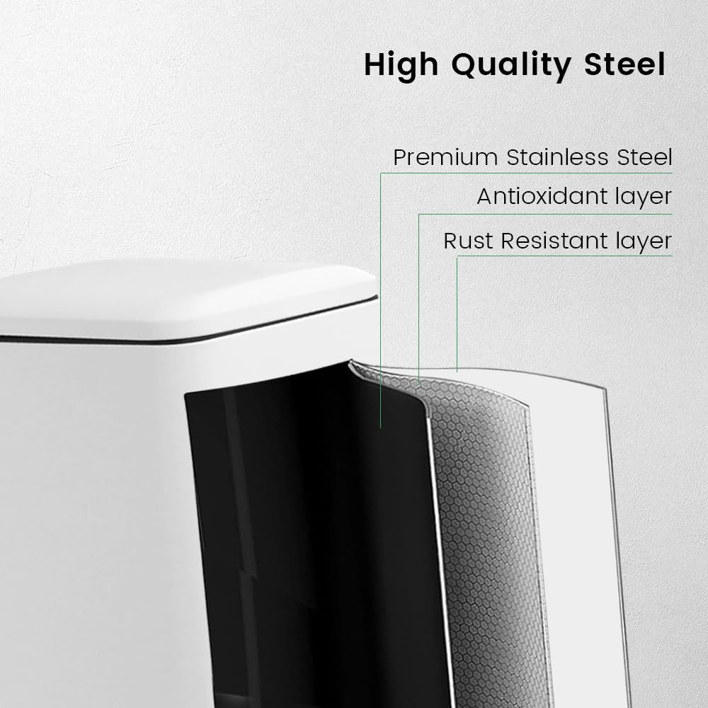 30L Kitchen Pedal Bin Soft Close Square White Stainless Steel