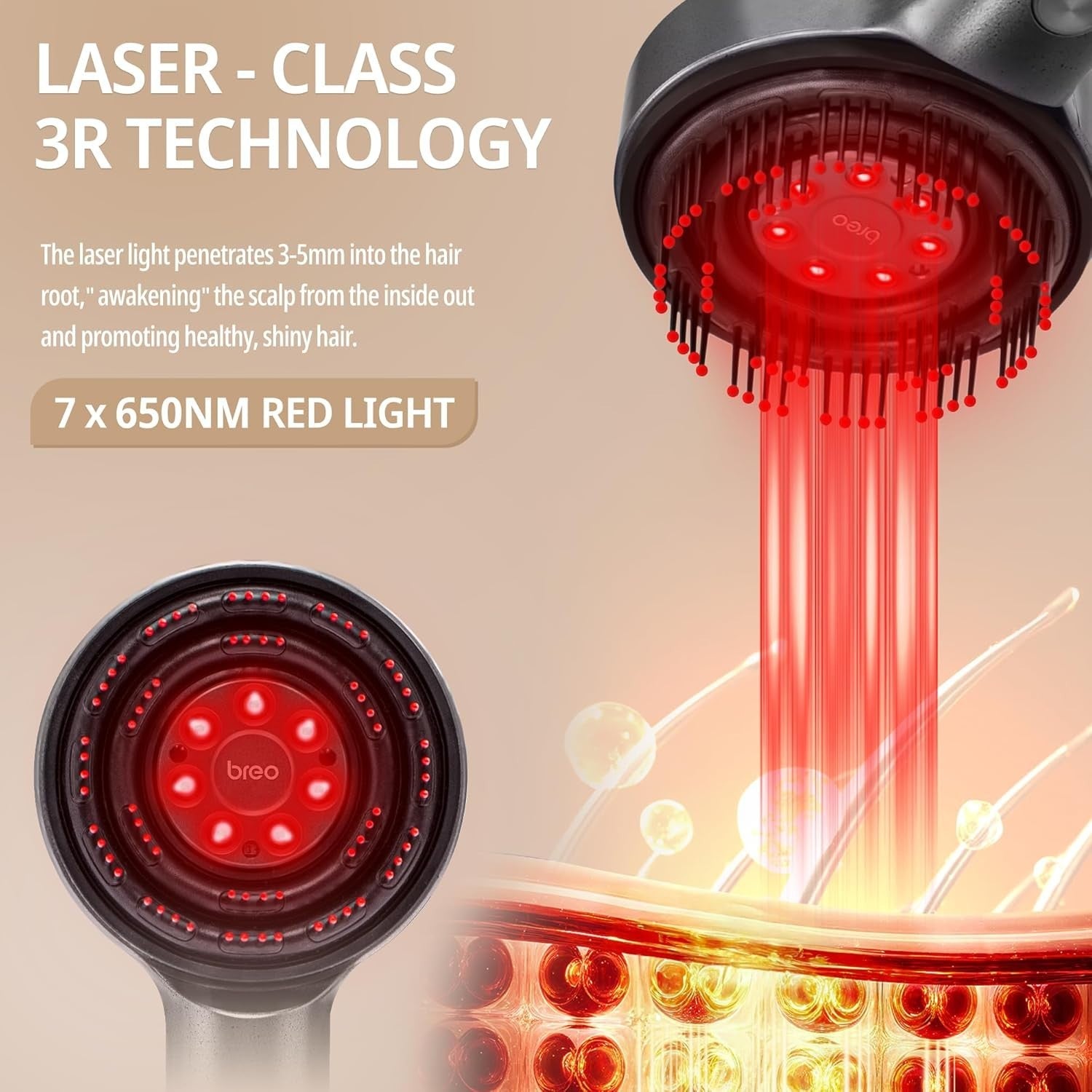 Cordless Laser Hair Regrowth Device with Red Light Therapy & Scalp Massage