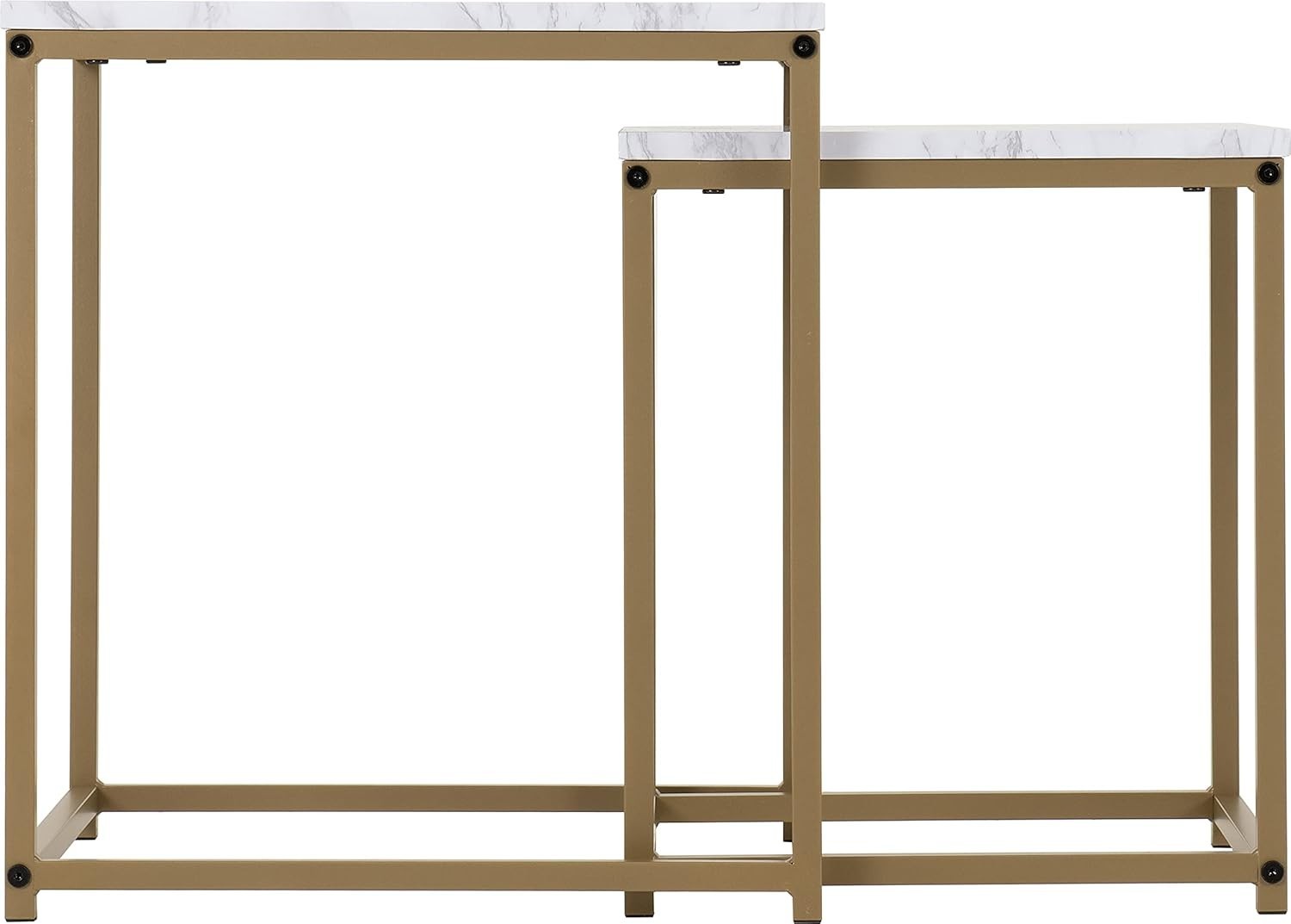 Modern Nesting End Tables Marble Gold Effect Metal Frame 2 Pcs Square Side Set
