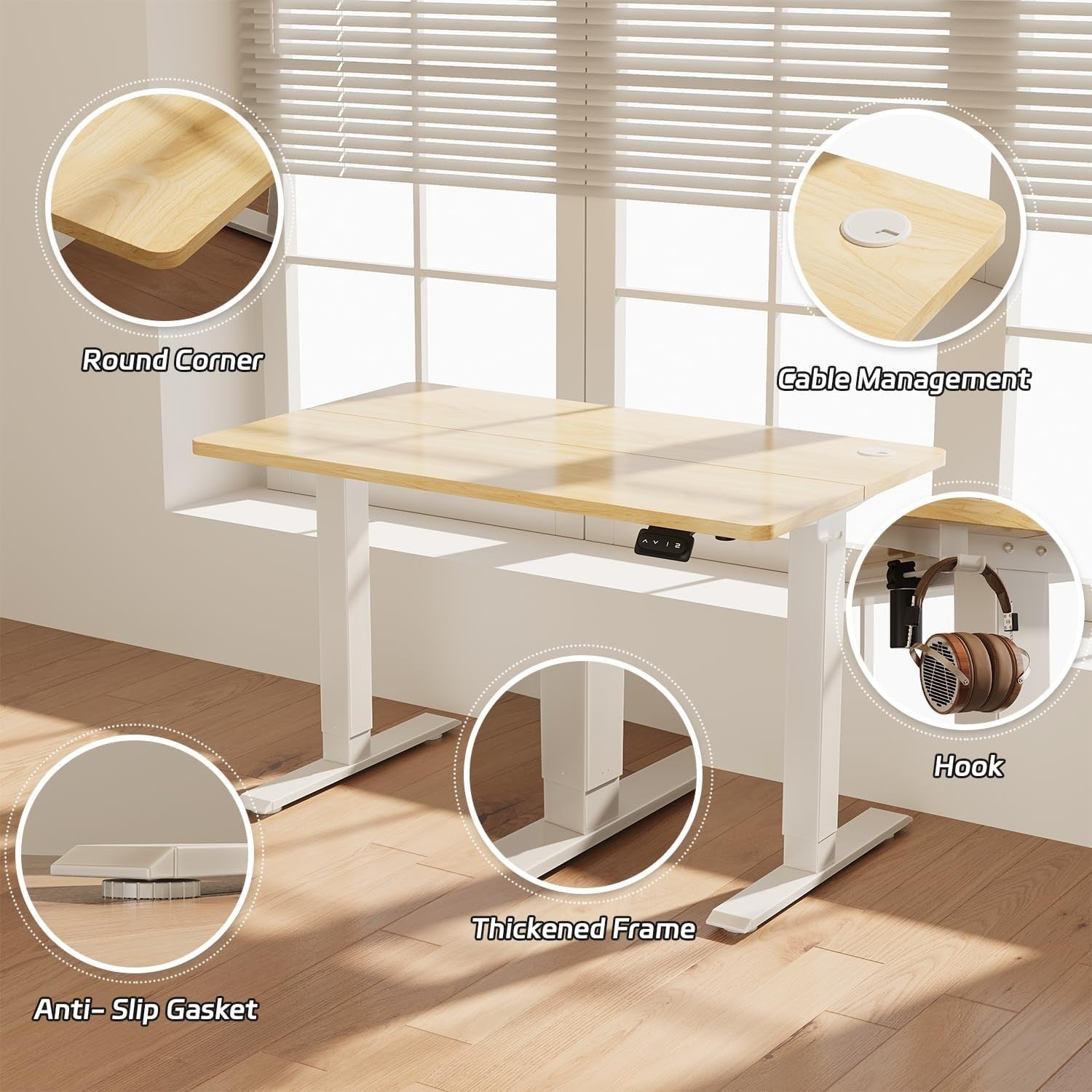 Electric Standing Desk 100x60cm Adjustable Sit Stand Beige Table with Memory