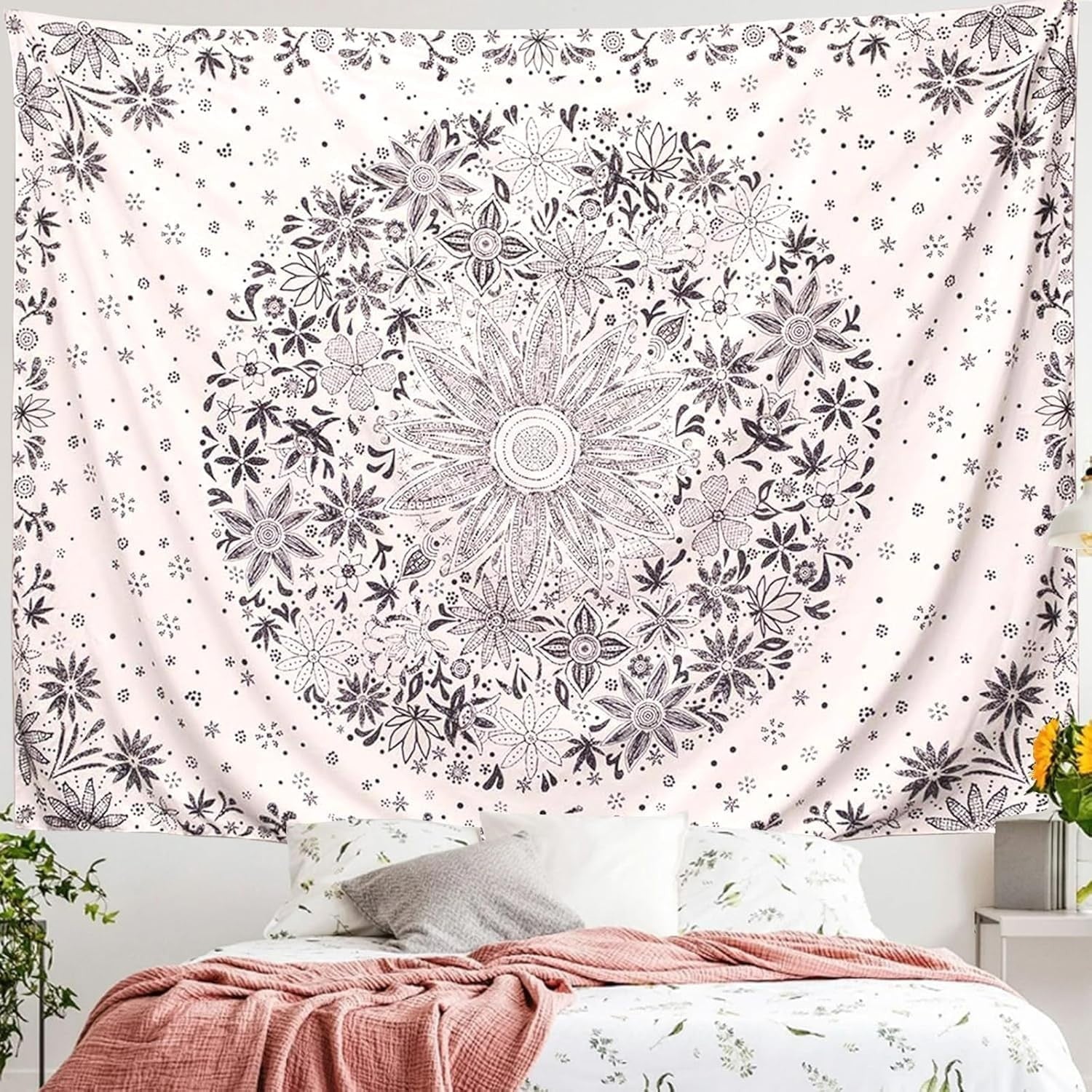 Beige White Daisy Boho Wall Tapestry 150x200cm Floral Decor