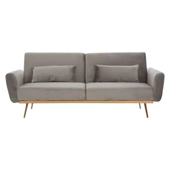 Grey Velvet 3-Seater Sofa Bed with Rose Gold Legs – Modern Pull Out Couch