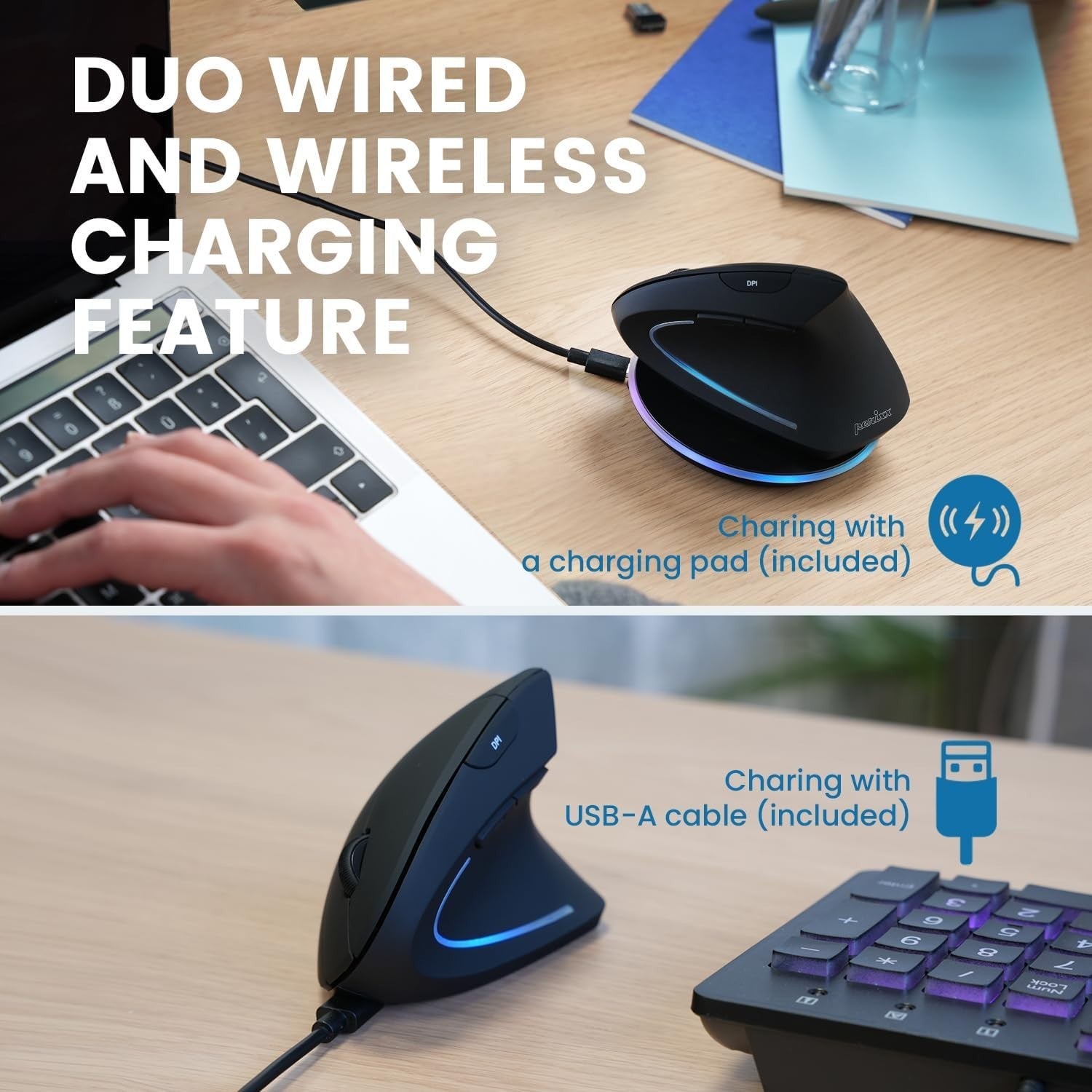 Vertical Ergonomic Wireless Mouse Rechargeable 6 Button 47° Grip