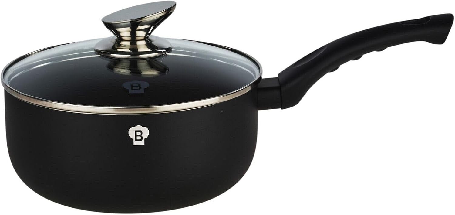 15pcs Matte Black Non Stick Cookware Set with Grill Pan & Soft-Touch Handles