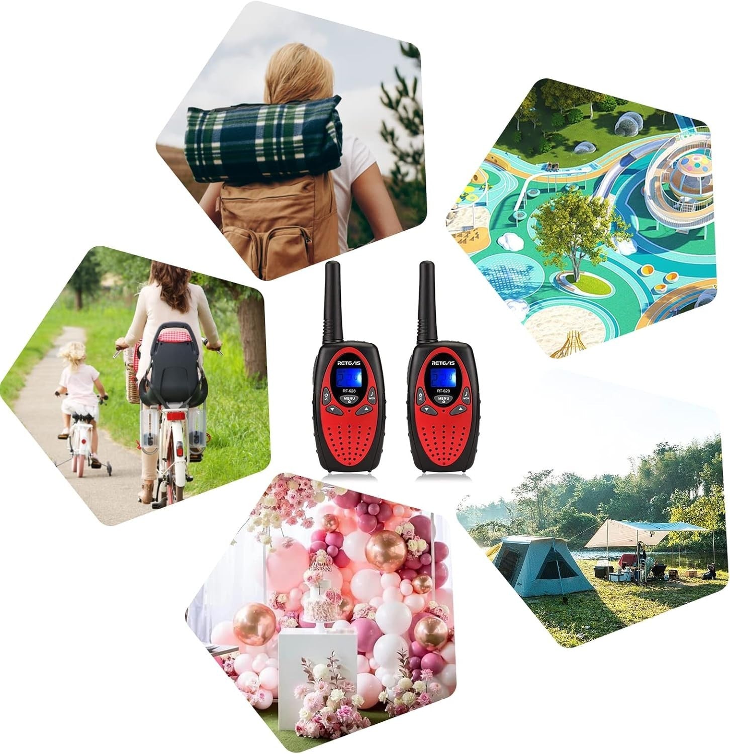 Kids Walkie Talkies Rechargeable 2 Pack VOX 8 Channel Gift Red