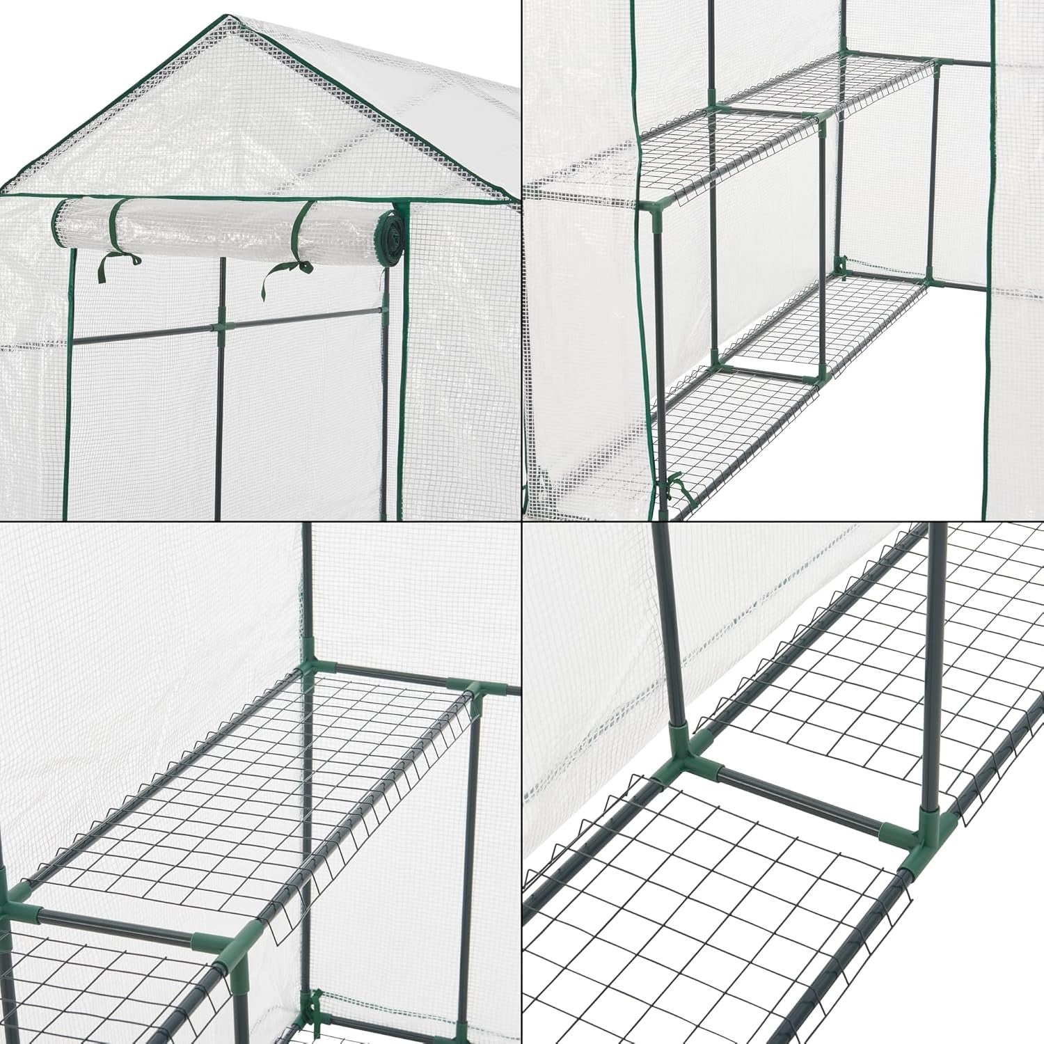 Large Transparent Greenhouse with Shelves 120x186x190cm | Steel Frame & PE Cover
