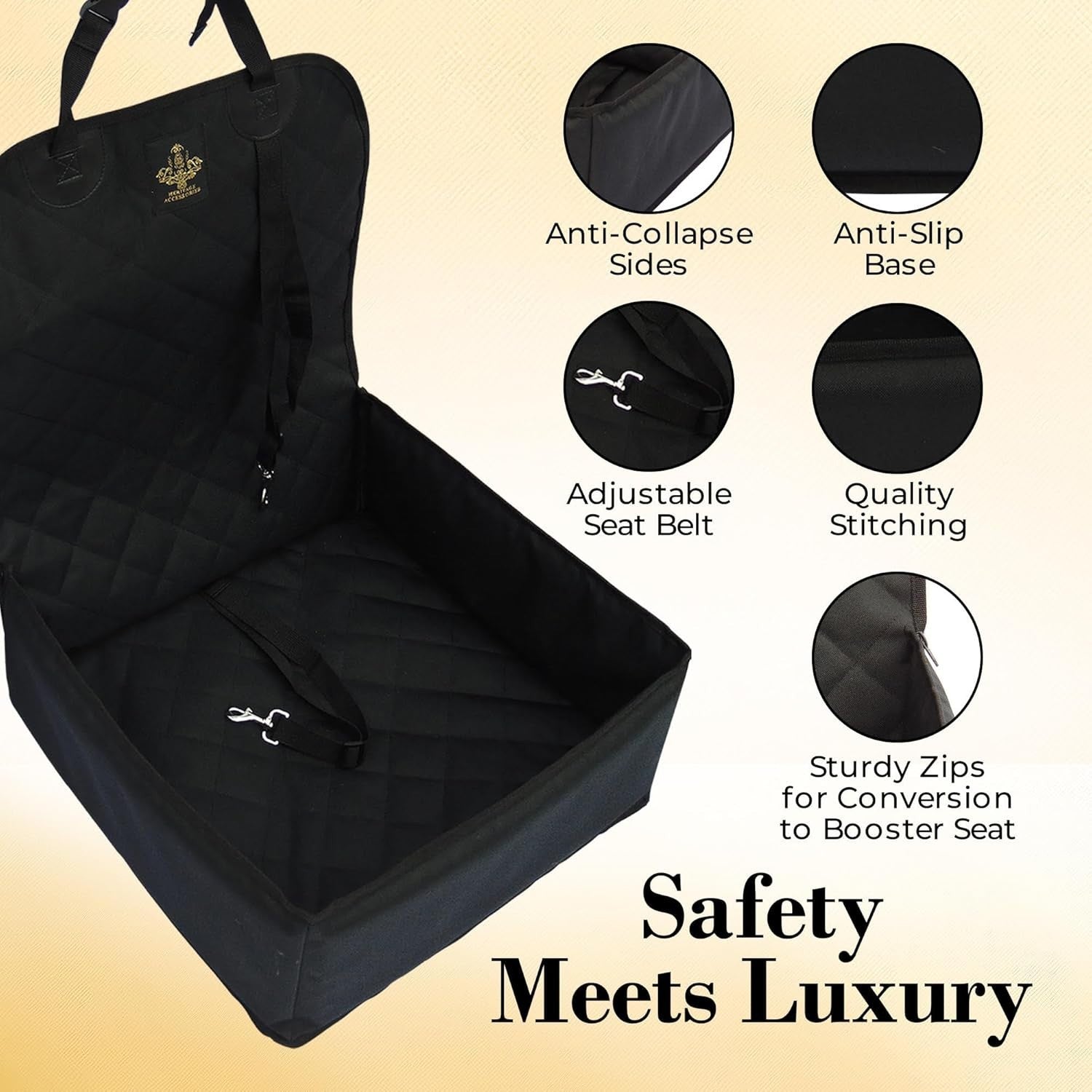 Waterproof Dog Booster Car Seat 2 Safety Belts Travel Bed Black