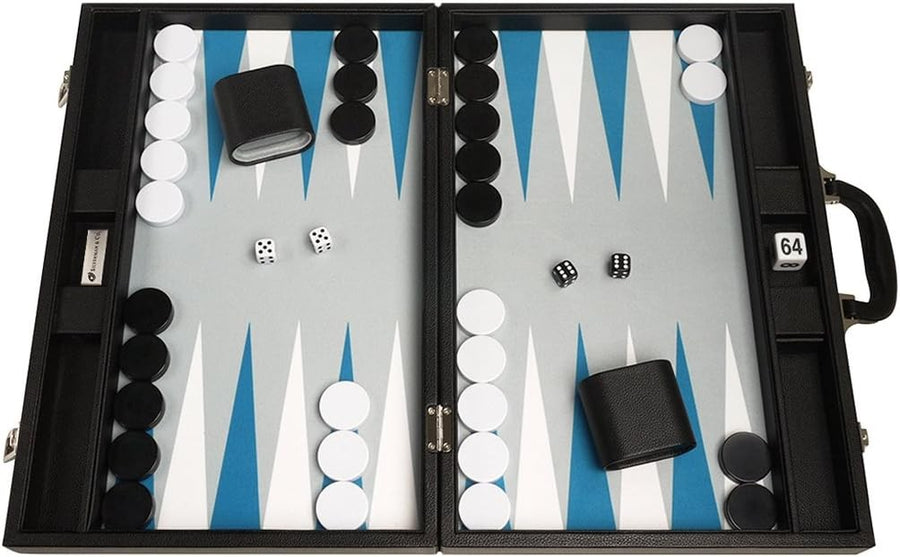 19” Premium Backgammon Set Large Faux Leather Case Travel Board Game