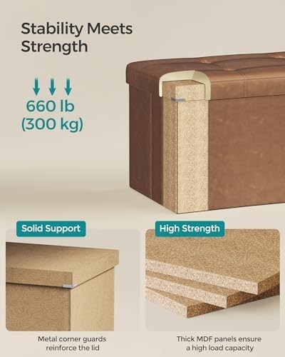Coffee Brown Folding Storage Ottoman Bench – 76cm Seat & Footrest Box