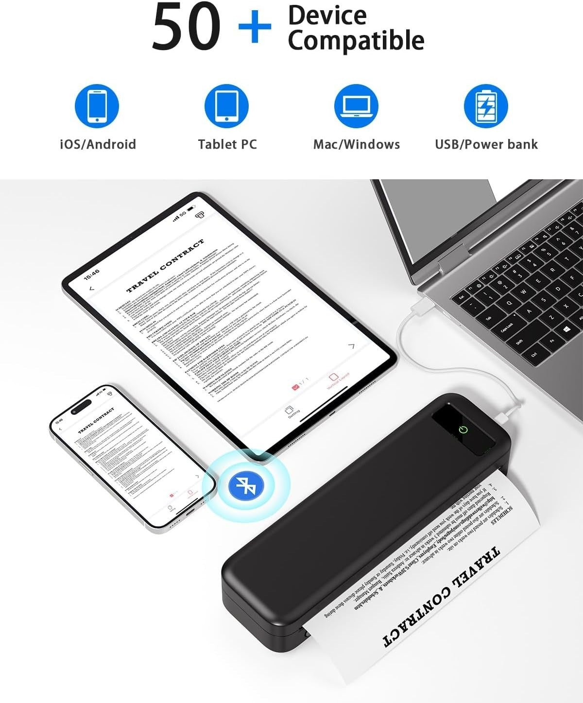 Black Portable Thermal Printer A4 Wireless Bluetooth Inkless Travel Printer