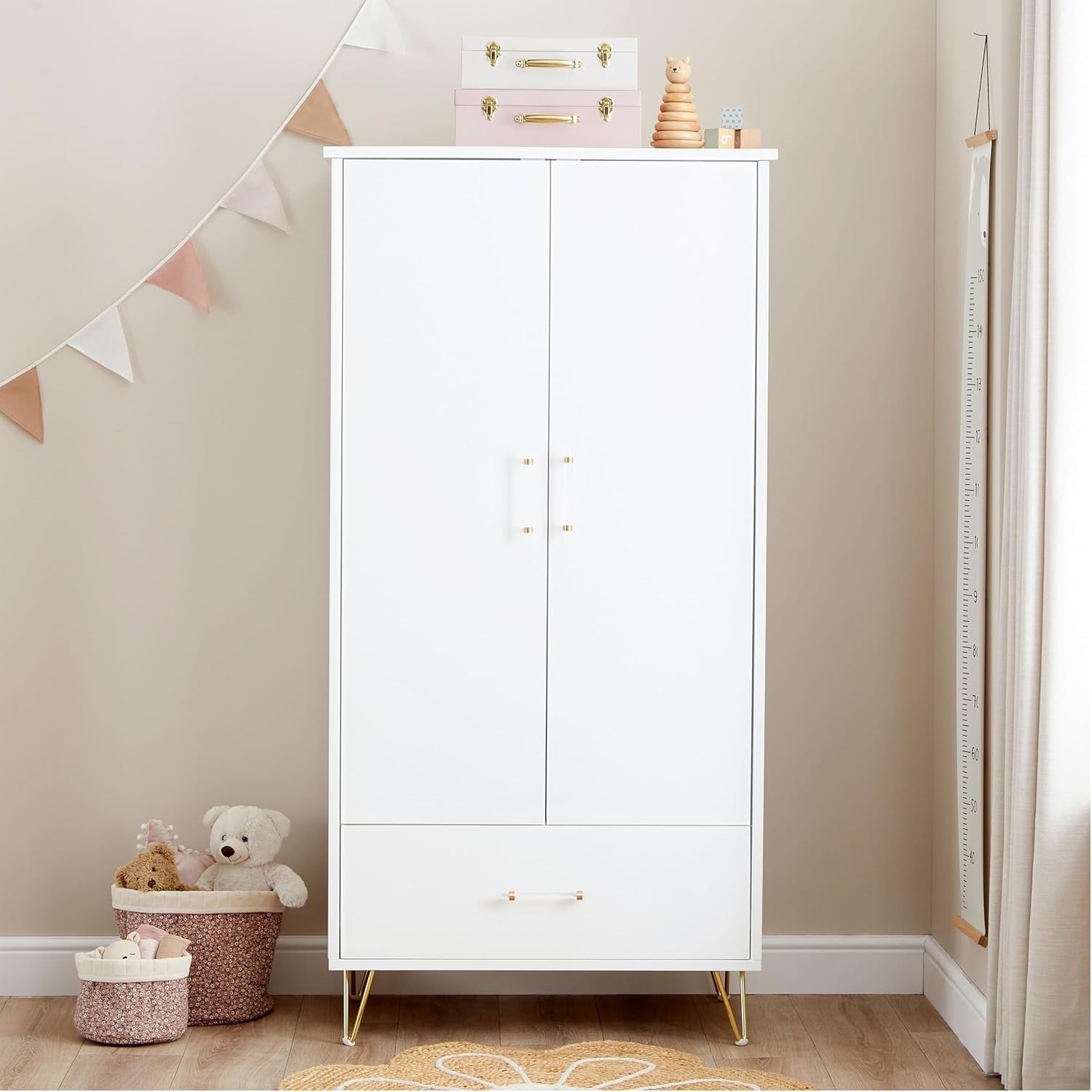 3pc Acrylic Nursery Furniture Room Set Cot Bed Chest Drawers Adjustable Modern