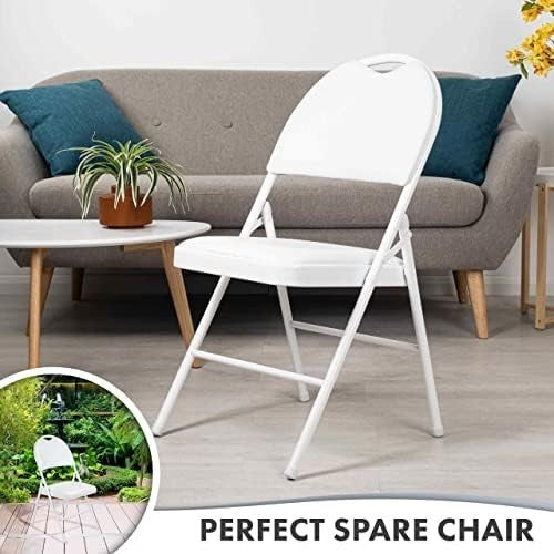 Heavy Duty Folding Chair White PVC Padded Metal Frame 150kg
