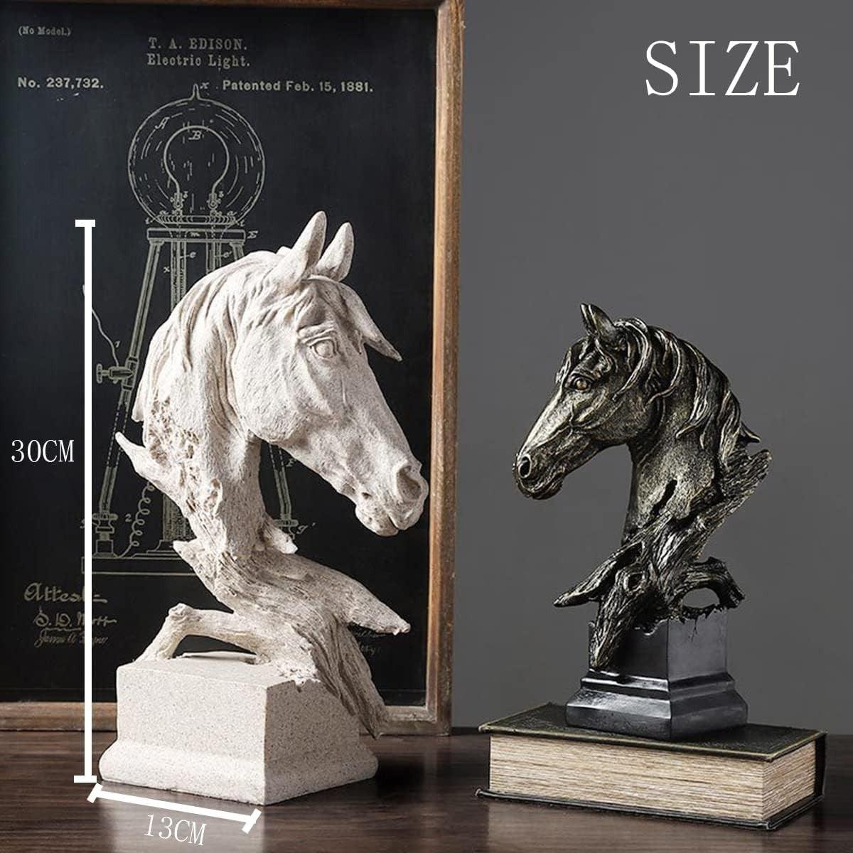 Sandstone Horse Head Sculpture • 30cm Resin Statue • Modern Luxury Home Decor